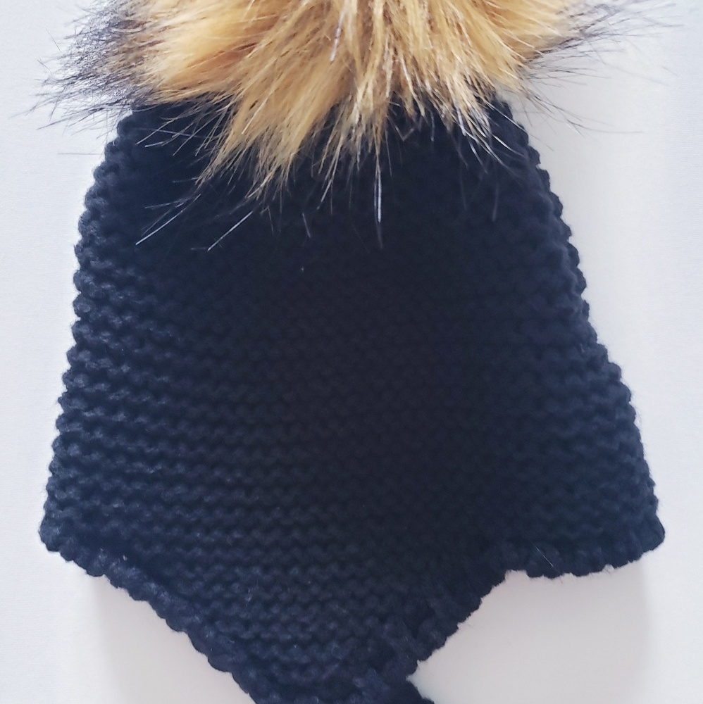 kids fur pompom knit hat - Picture 3 of 7